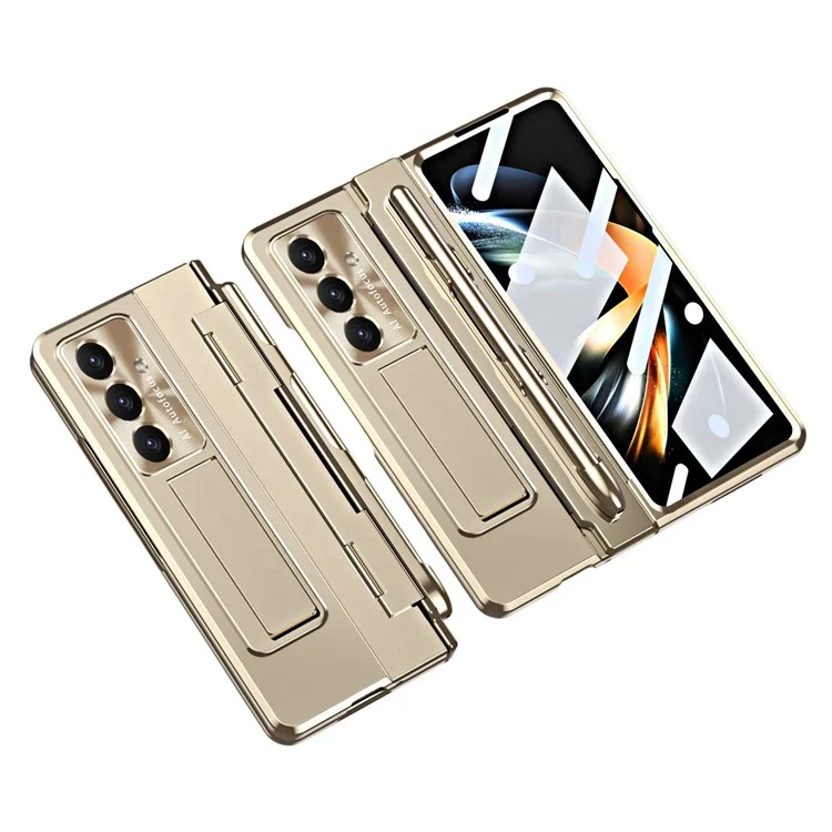 Per Samsung Galaxy Z Fold7 5G Custodia Protezione Cerniera Dura PC Cover Telefonica con Pellicola Schermo / Stilo - Oro