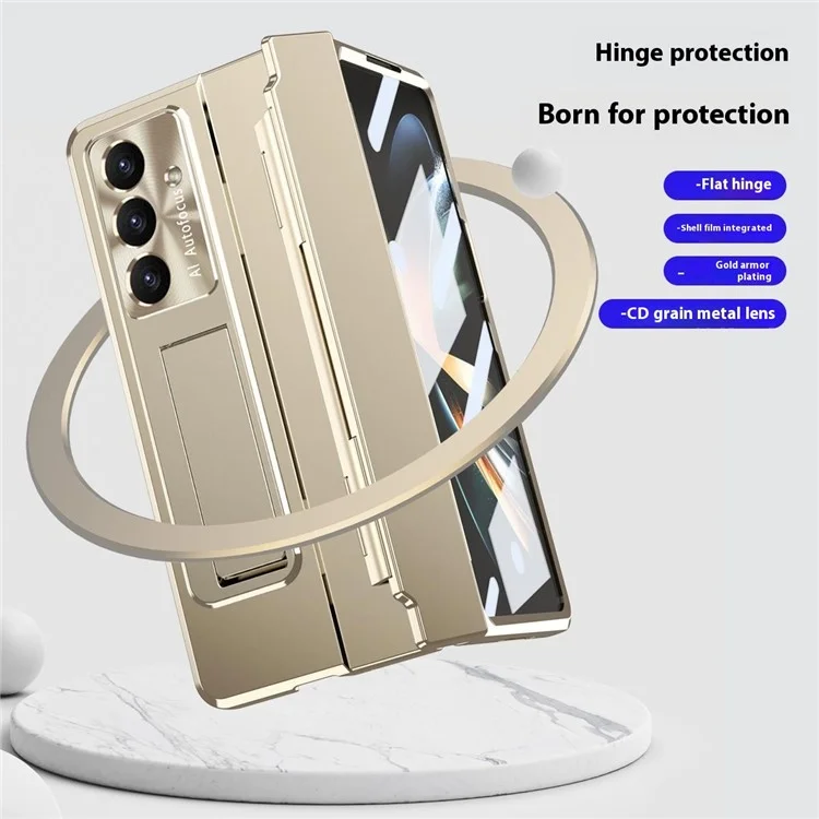 Per Samsung Galaxy Z Fold7 5G Custodia Protezione Cerniera Dura PC Cover Telefonica con Pellicola Schermo / Stilo - Oro