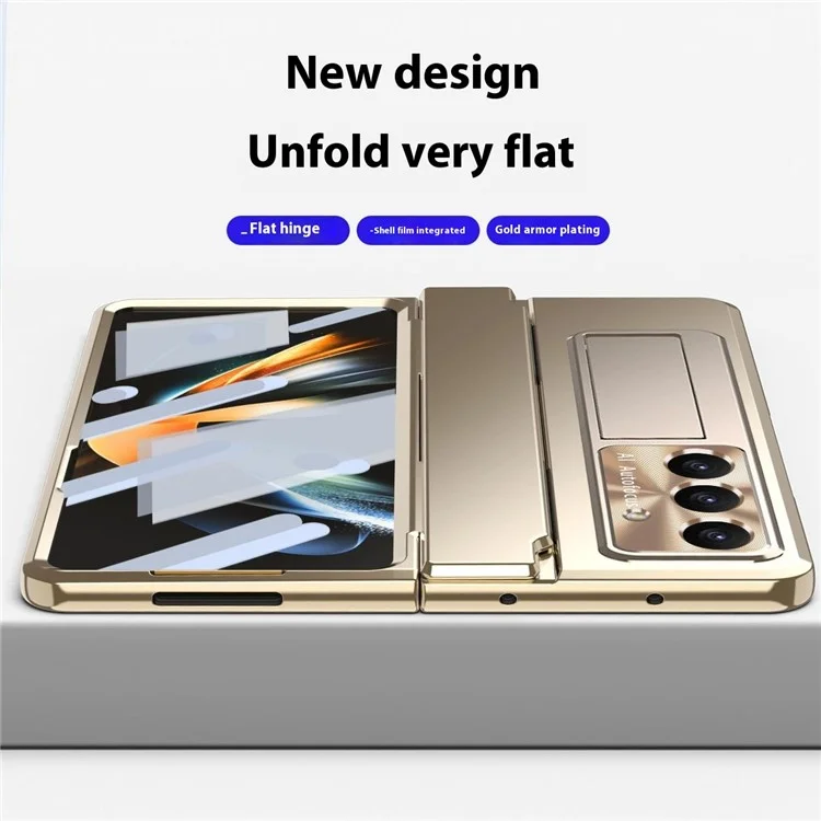 Per Samsung Galaxy Z Fold7 5G Custodia Protezione Cerniera Dura PC Cover Telefonica con Pellicola Schermo / Stilo - Oro