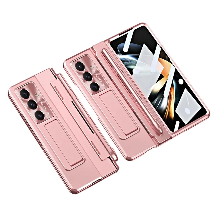 Für Samsung Galaxy Z Fold7 5G Hülle Scharnierbereich-Schutz Hartplastik Handyhülle mit Displayschutzfolie / Stylus - Rosa