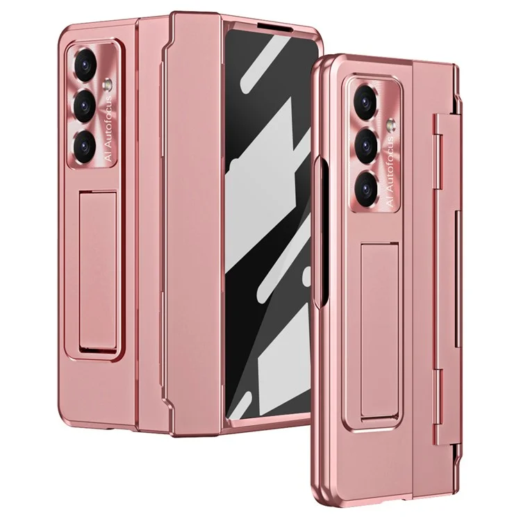 Чехол для Samsung Galaxy Z Fold7 5G с защитой петель, жесткий пластиковый чехол с защитной пленкой - Розовый