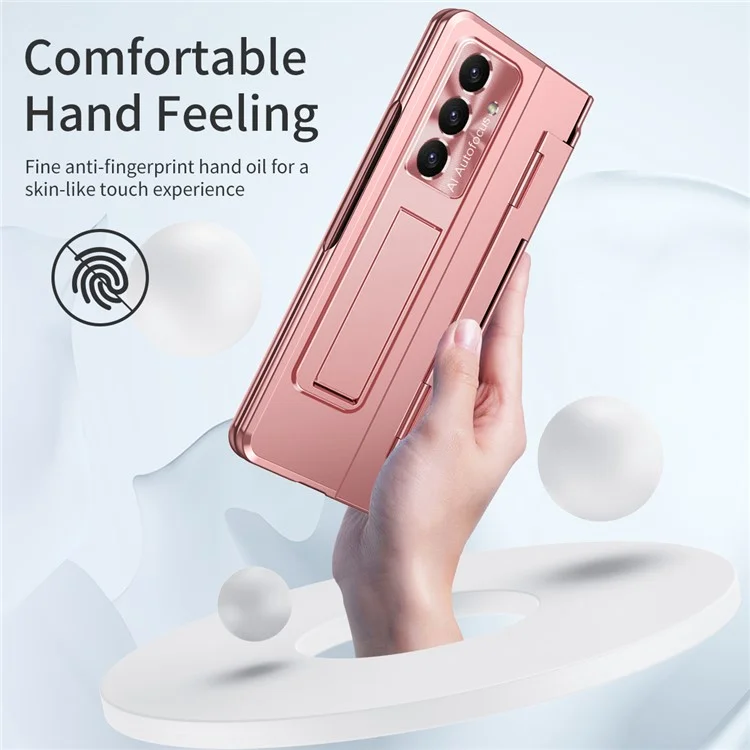 Чехол для Samsung Galaxy Z Fold7 5G с защитой петель, жесткий пластиковый чехол с защитной пленкой - Розовый