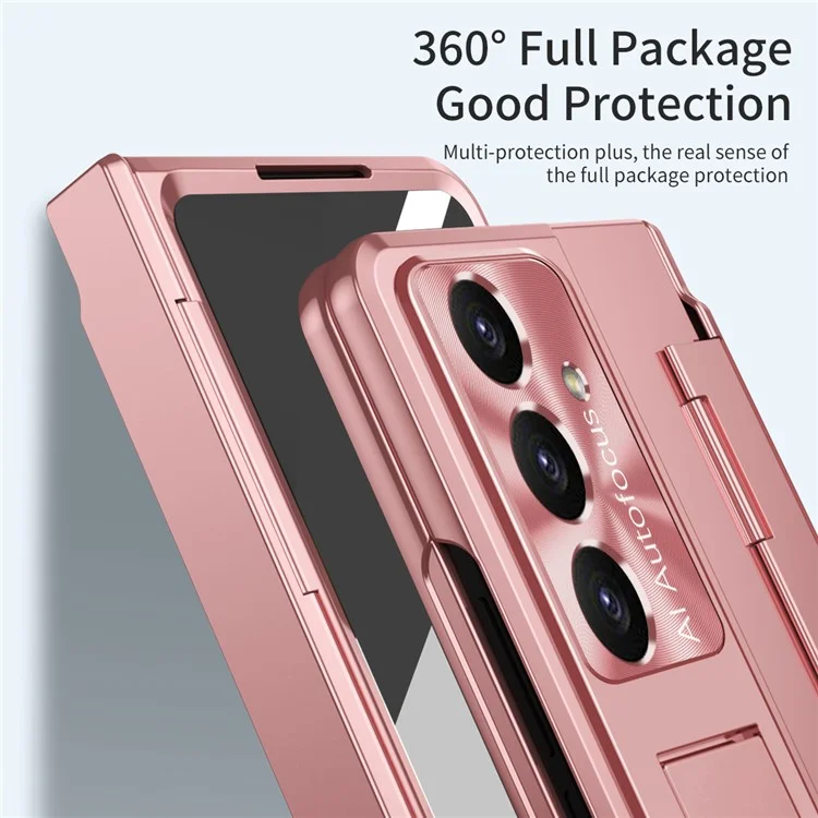 Чехол для Samsung Galaxy Z Fold7 5G с защитой петель, жесткий пластиковый чехол с защитной пленкой - Розовый