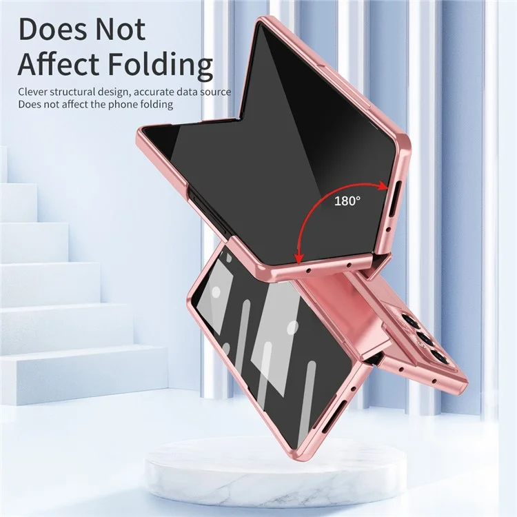 Чехол для Samsung Galaxy Z Fold7 5G с защитой петель, жесткий пластиковый чехол с защитной пленкой - Розовый