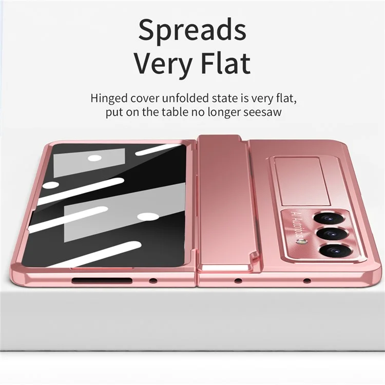 Чехол для Samsung Galaxy Z Fold7 5G с защитой петель, жесткий пластиковый чехол с защитной пленкой - Розовый