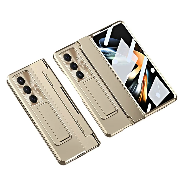 Für Samsung Galaxy Z Fold7 5G Hülle Scharniergelenk-Schutz Hartplastik Handyhülle mit Displayschutzfolie - Gold