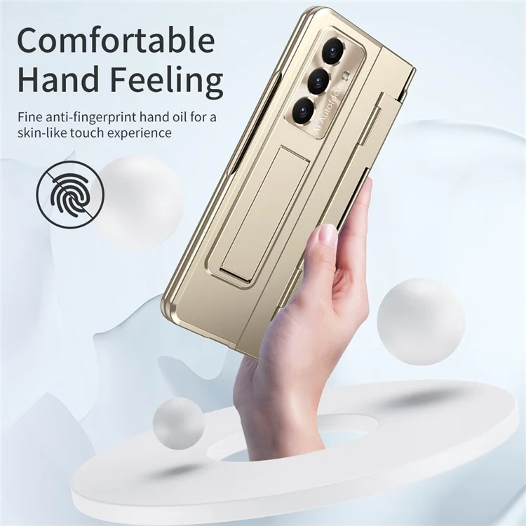 Für Samsung Galaxy Z Fold7 5G Hülle Scharniergelenk-Schutz Hartplastik Handyhülle mit Displayschutzfolie - Gold