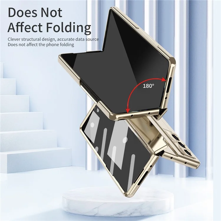 Für Samsung Galaxy Z Fold7 5G Hülle Scharniergelenk-Schutz Hartplastik Handyhülle mit Displayschutzfolie - Gold