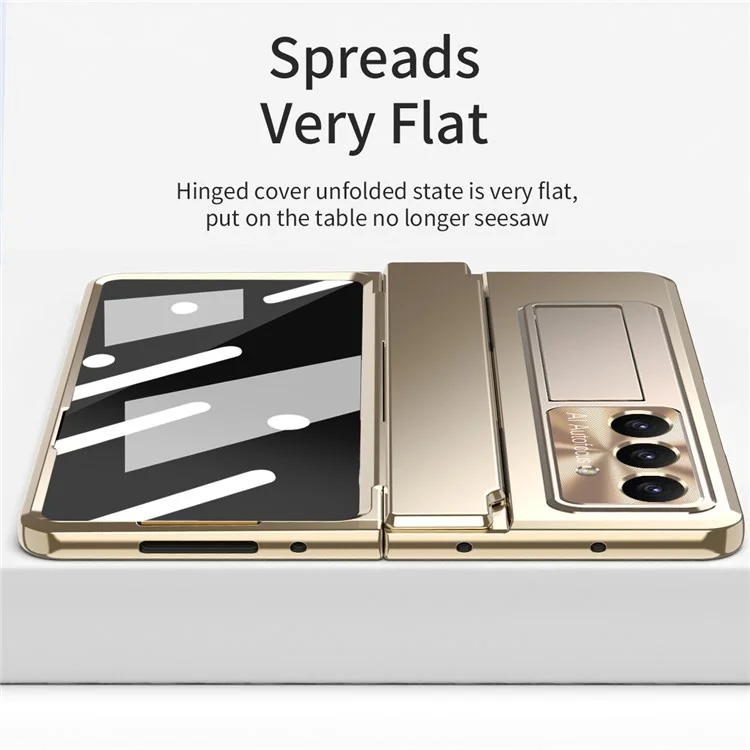 Für Samsung Galaxy Z Fold7 5G Hülle Scharniergelenk-Schutz Hartplastik Handyhülle mit Displayschutzfolie - Gold