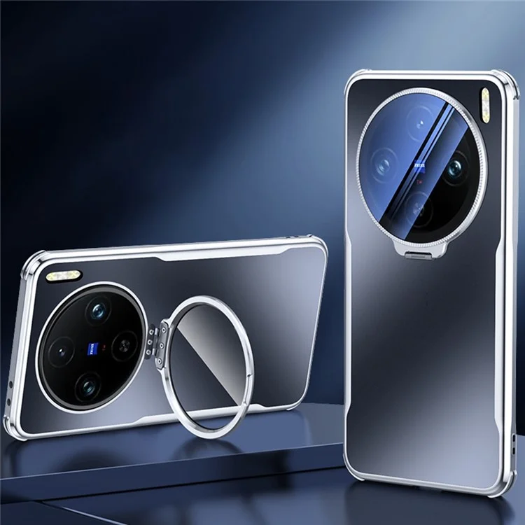Чехол для телефона vivo X100 5G противоударный с TPU и PC задней крышкой, подставкой для объектива - Черный