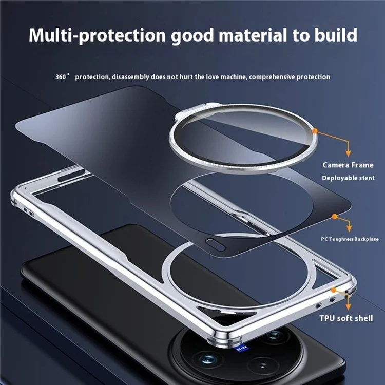 Чехол для телефона vivo X100 5G противоударный с TPU и PC задней крышкой, подставкой для объектива - Черный