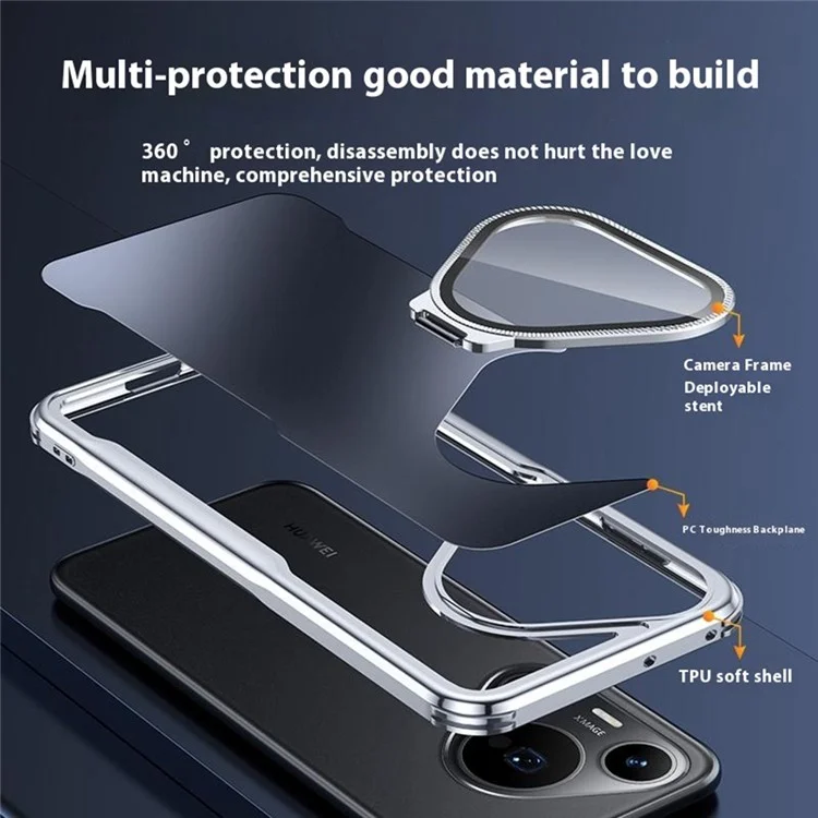 Чехол для телефона Huawei Pura 70 с противоударной защитой, задней крышкой из ТПУ и ПК с подставкой для объектива - Черный