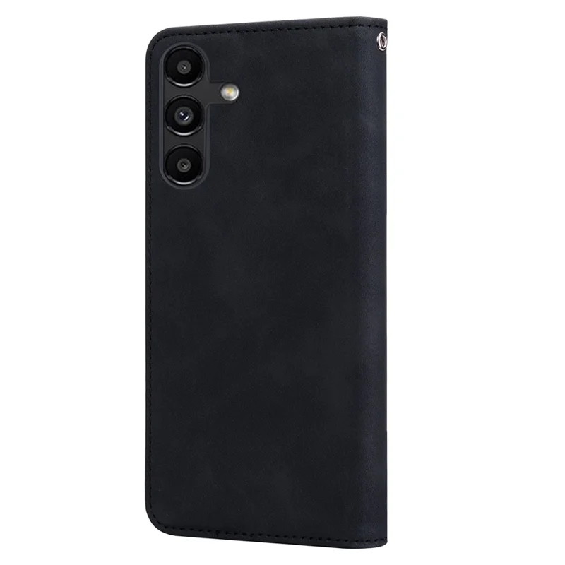 For Samsung Galaxy A55 5G Case Business Style Magnetic Closure Leather Phone Cover with Strap - Black