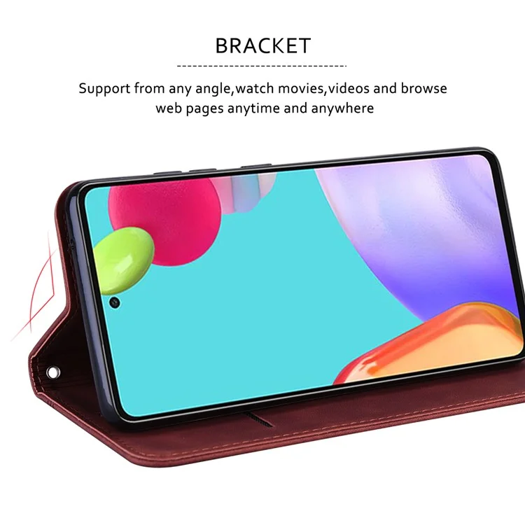 For Samsung Galaxy A55 5G Case Business Style Magnetic Closure Leather Phone Cover with Strap - Brown
