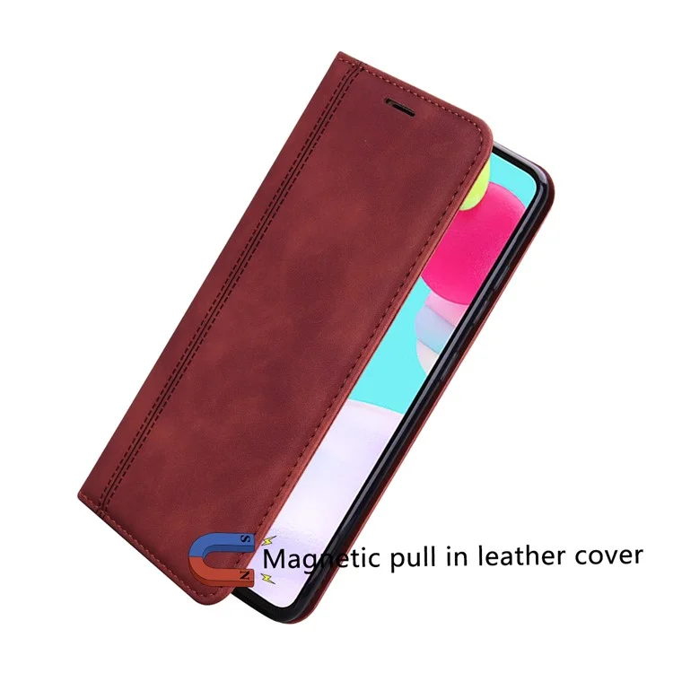 For Samsung Galaxy A55 5G Case Business Style Magnetic Closure Leather Phone Cover with Strap - Brown