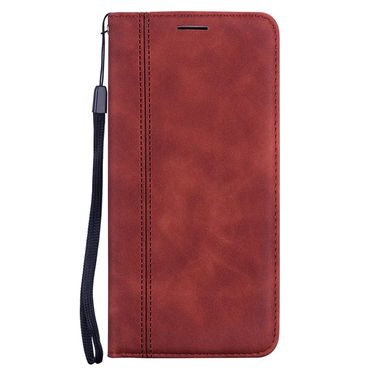 For Samsung Galaxy A55 5G Case Business Style Magnetic Closure Leather Phone Cover with Strap - Brown