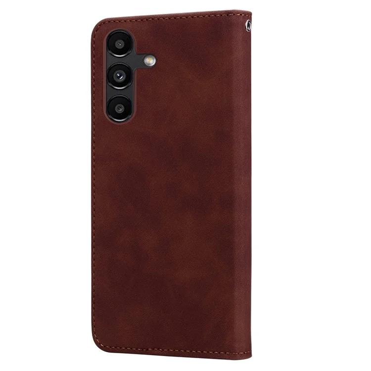 For Samsung Galaxy A55 5G Case Business Style Magnetic Closure Leather Phone Cover with Strap - Brown