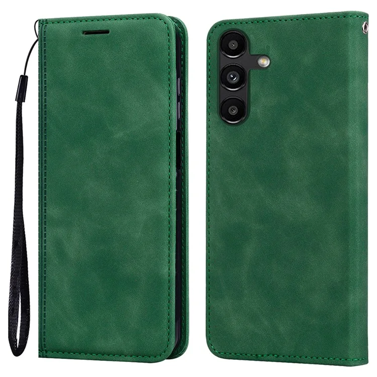 Für Samsung Galaxy A55 5G Hülle im Geschäftsstil mit magnetischem Verschluss Leder Handyhülle mit Trageriemen - Grün