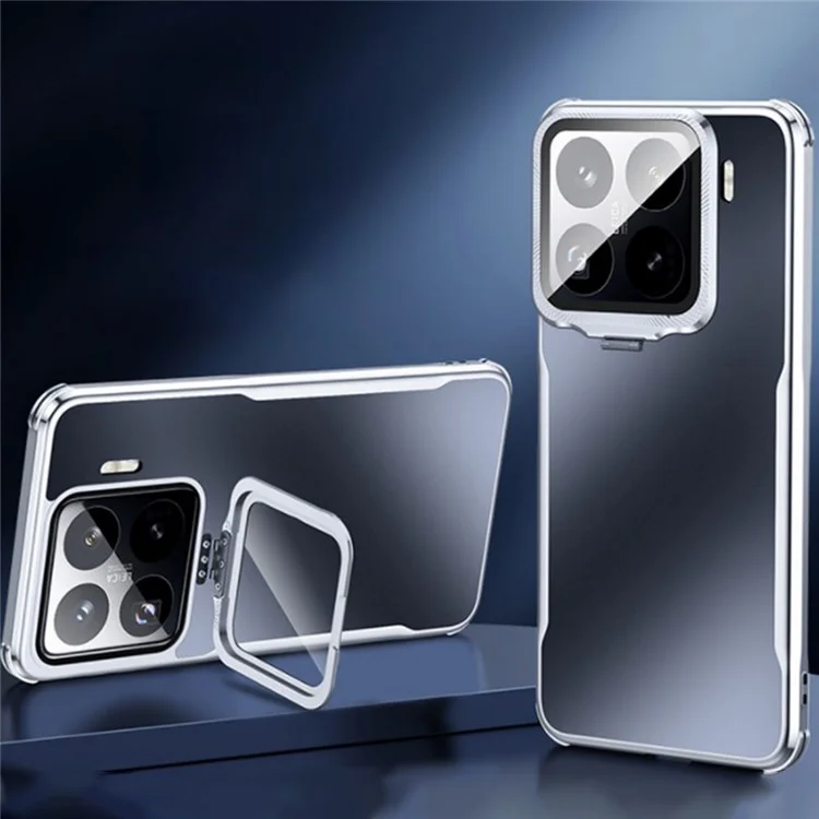 Funda para teléfono Xiaomi 15 Pro a prueba de golpes Cubierta trasera de TPU y PC con soporte para lente - Negro