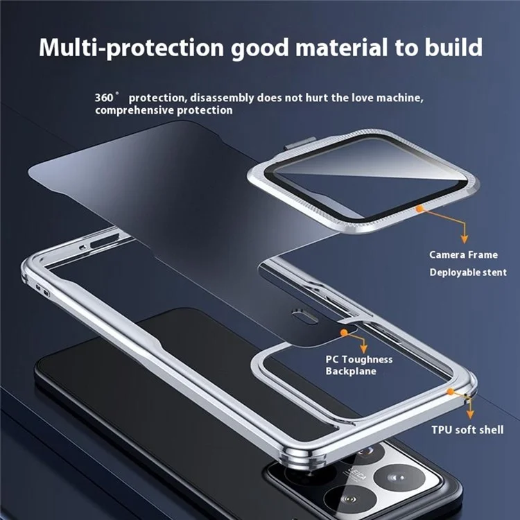 Funda para teléfono Xiaomi 15 Pro a prueba de golpes Cubierta trasera de TPU y PC con soporte para lente - Negro