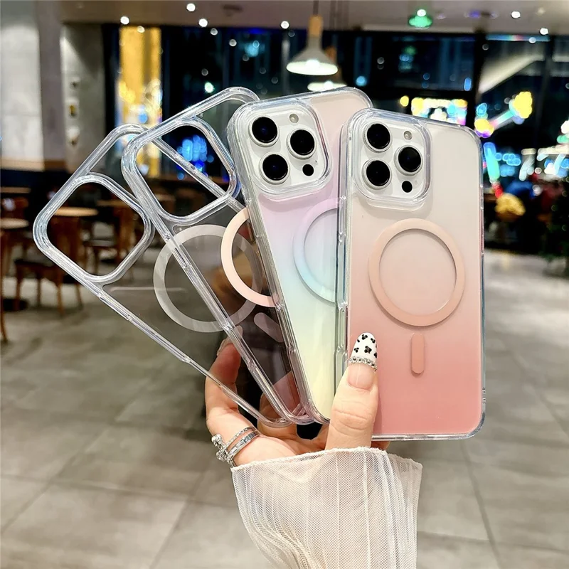 For iPhone 16 Pro Max Case Compatible with MagSafe Transparent Gradient Hard PC Phone Cover - Multi-Color