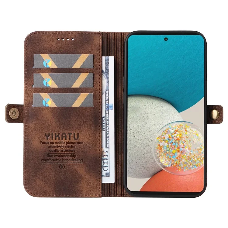 YIKATU YK-002 для Samsung Galaxy A23 5G (глобальная версия) / 4G / F23 5G / M23 5G / M13 4G Кожаный чехол с ощущением кожи, внешним слотом для карт, ударопрочный кожаный кошелек-чехол - коричневый
