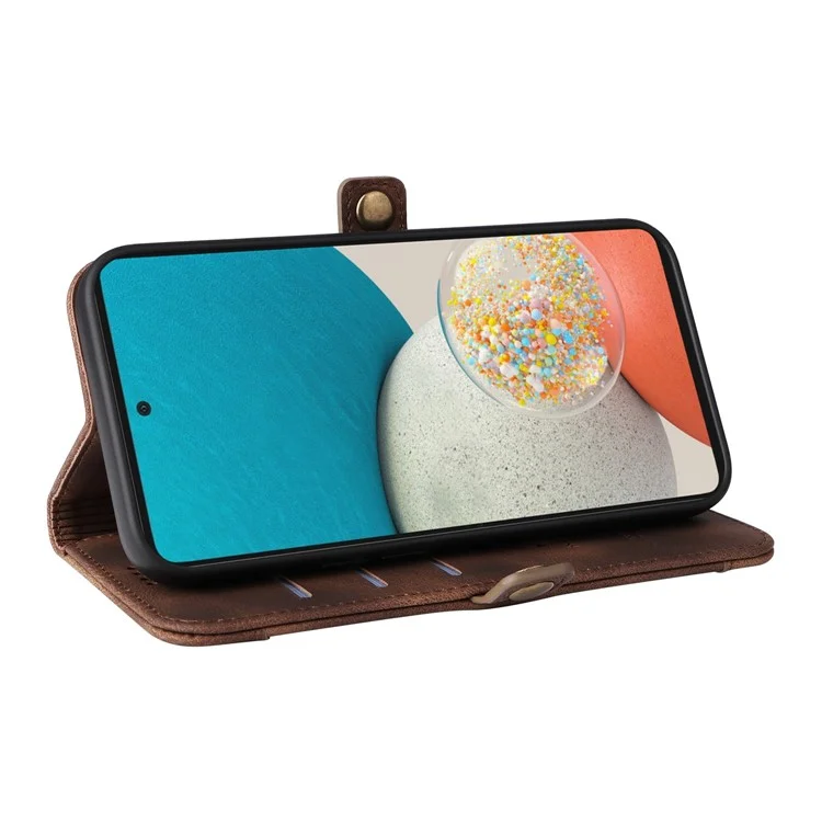 YIKATU YK-002 для Samsung Galaxy A23 5G (глобальная версия) / 4G / F23 5G / M23 5G / M13 4G Кожаный чехол с ощущением кожи, внешним слотом для карт, ударопрочный кожаный кошелек-чехол - коричневый