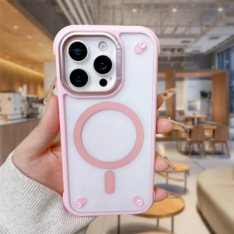 For iPhone 16 Pro Case Compatible with MagSafe Corner Protection PC + TPU Clear Back Cover - Pink