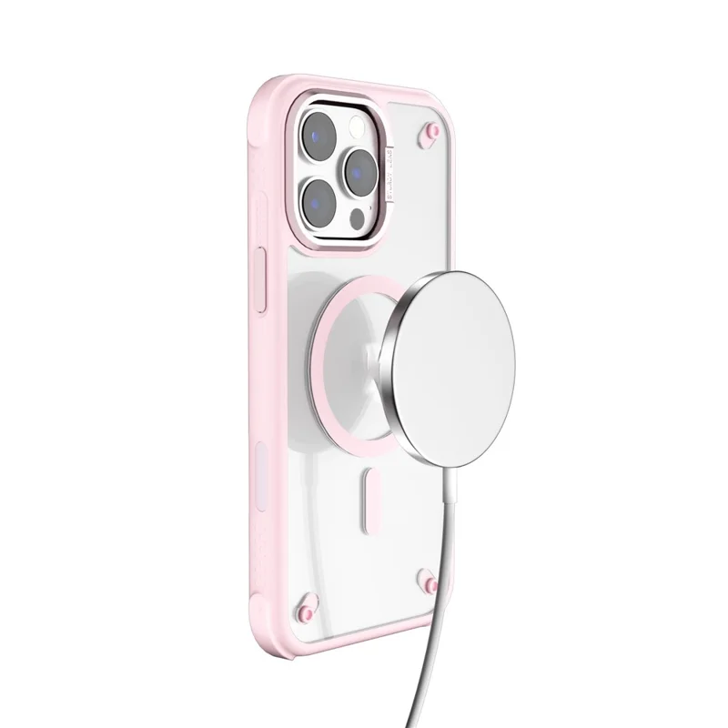 For iPhone 16 Pro Case Compatible with MagSafe Corner Protection PC + TPU Clear Back Cover - Pink
