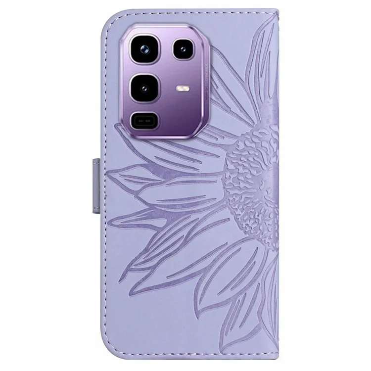 Étui pour Infinix Note 50 Pro+ 5G Motif Tournesol en Cuir avec Porte-Carte et Dragonne - Violet Clair