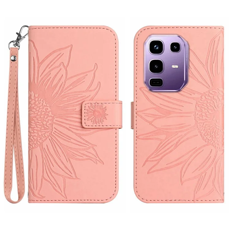 For Infinix Note 50 Pro+ 5G Case Sunflower Imprint Leather Wallet Phone Cover with Wrist Strap - Pink