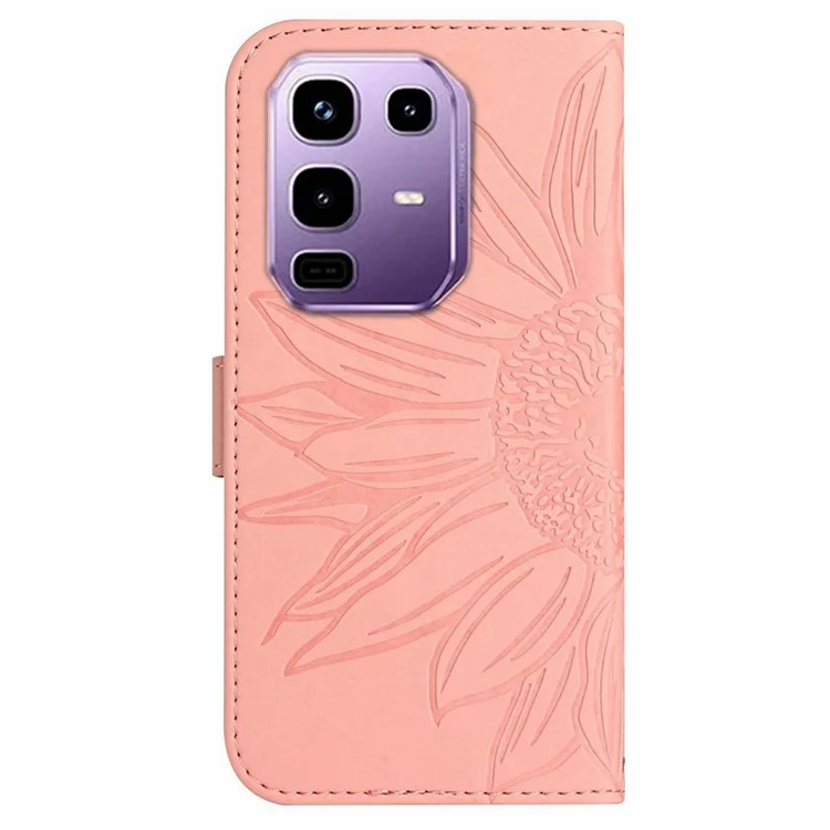 For Infinix Note 50 Pro+ 5G Case Sunflower Imprint Leather Wallet Phone Cover with Wrist Strap - Pink