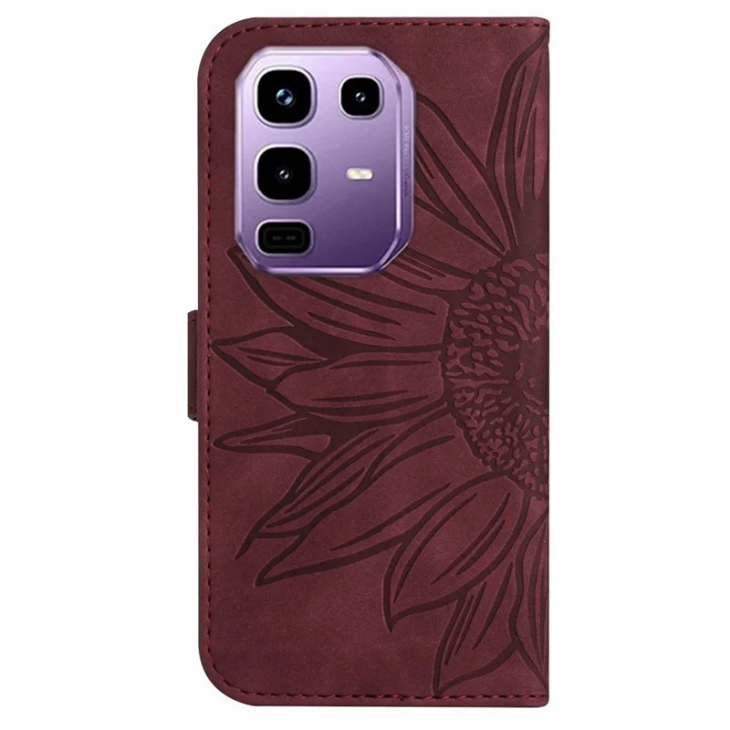 For Infinix Note 50 Pro+ 5G Case Sunflower Imprint Leather Wallet Phone Cover with Wrist Strap - Wine Red