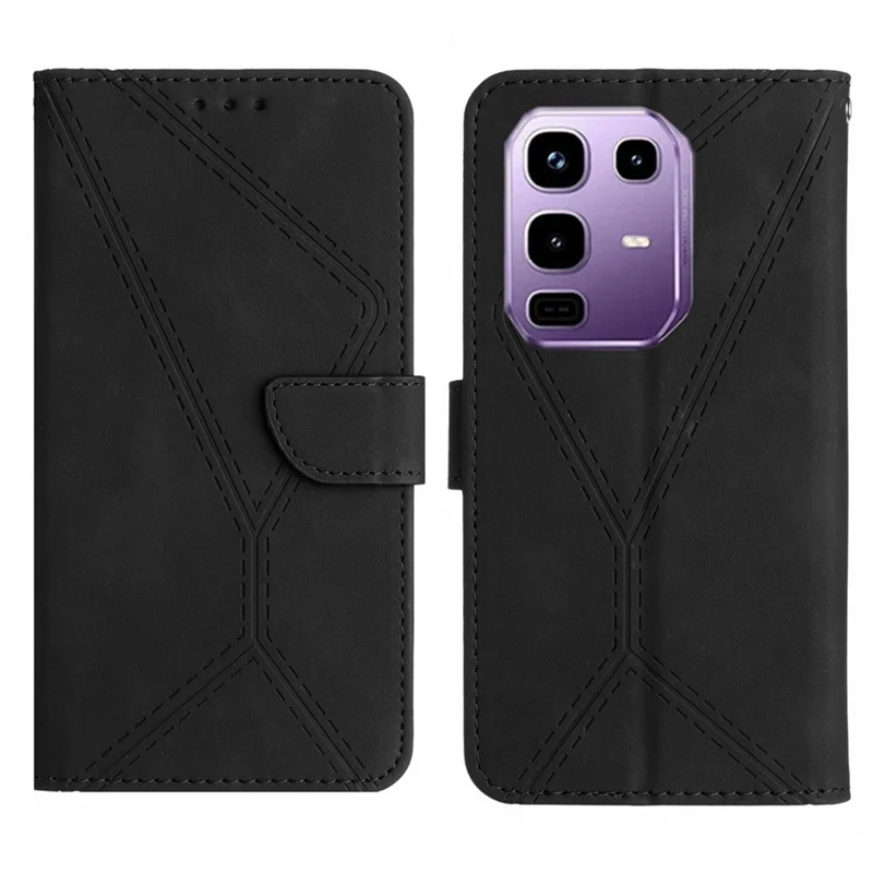 For Infinix Note 50 Pro+ 5G Case Skin Touch Lines Imprinted PU Leather Flip Phone Cover - Black