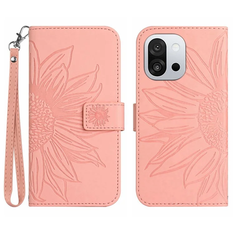 For OnePlus 13T 5G Case Sunflower Imprint Leather Wallet Phone Cover with Wrist Strap - Pink