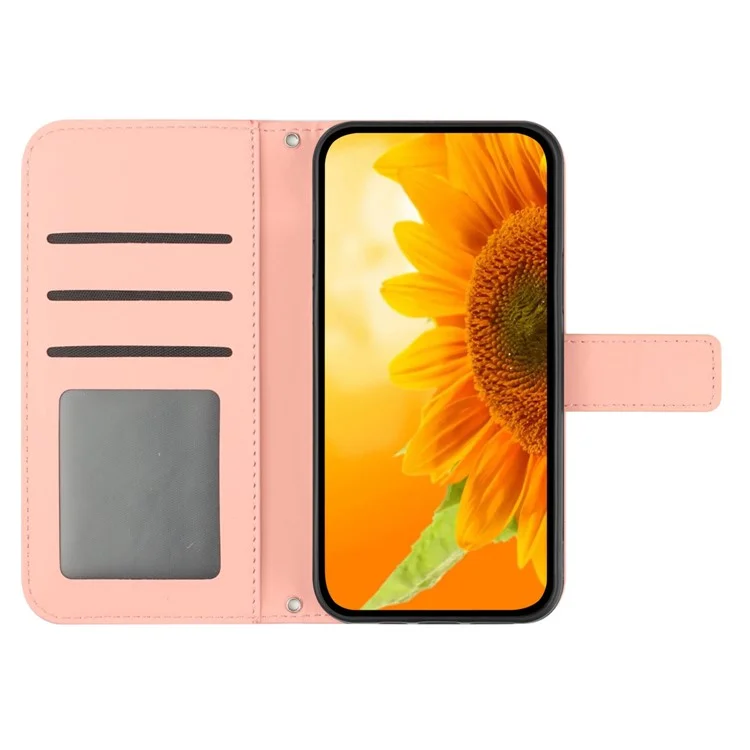 For OnePlus 13T 5G Case Sunflower Imprint Leather Wallet Phone Cover with Wrist Strap - Pink