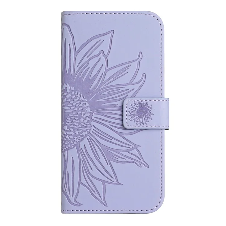 Capa para TCL 60R 5G com Estampa de Girassol em Couro Carteira, Alça de Pulso - Roxo Claro