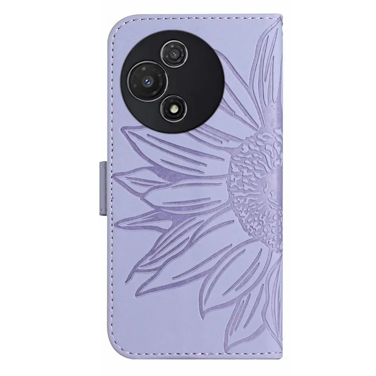 Capa para TCL 60R 5G com Estampa de Girassol em Couro Carteira, Alça de Pulso - Roxo Claro