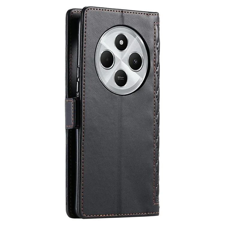 Étui en cuir pour Xiaomi Redmi 14C 5G / 14C 4G / 14R 5G / Poco C75 4G Texture en losange Portefeuille Support Housse de téléphone avec dragonne - Noir