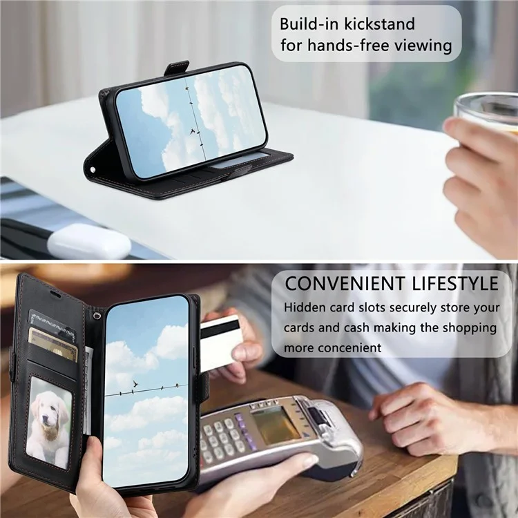 For Xiaomi Redmi Note 13 Pro 5G  /  Poco X6 5G Leather Case Rhombus Texture Wallet Stand Phone Cover with Wrist Strap - Black