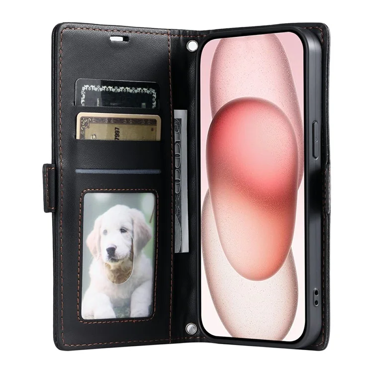 Funda de Cuero con Textura de Rombos para iPhone 13 Pro con Soporte tipo Cartera y Correa de Muñeca - Negro