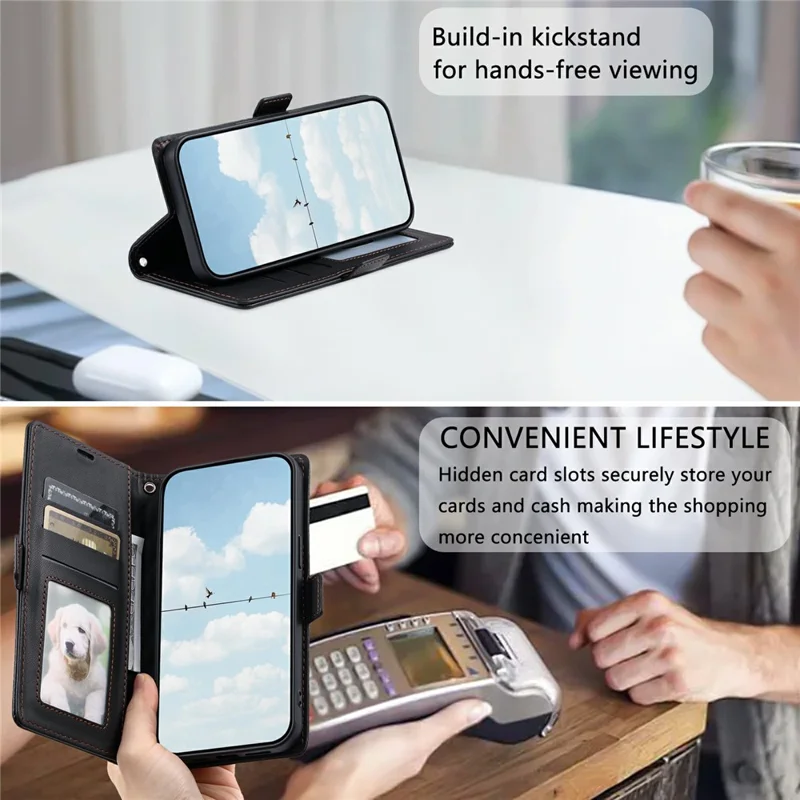 For Samsung Galaxy S24 FE Leather Case Rhombus Texture Wallet Stand Phone Cover with Wrist Strap - Black