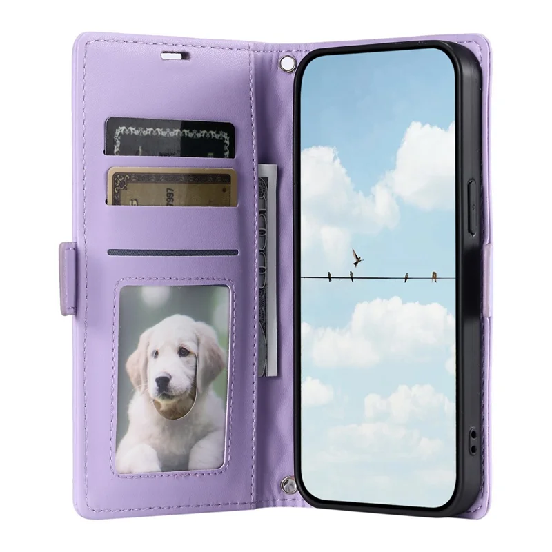 For Samsung Galaxy S24 FE Leather Case Rhombus Texture Wallet Stand Phone Cover with Wrist Strap - Purple