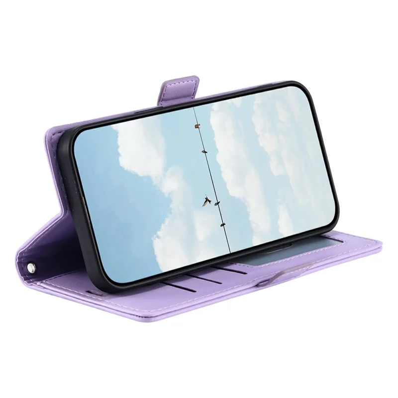 For Samsung Galaxy S24 FE Leather Case Rhombus Texture Wallet Stand Phone Cover with Wrist Strap - Purple