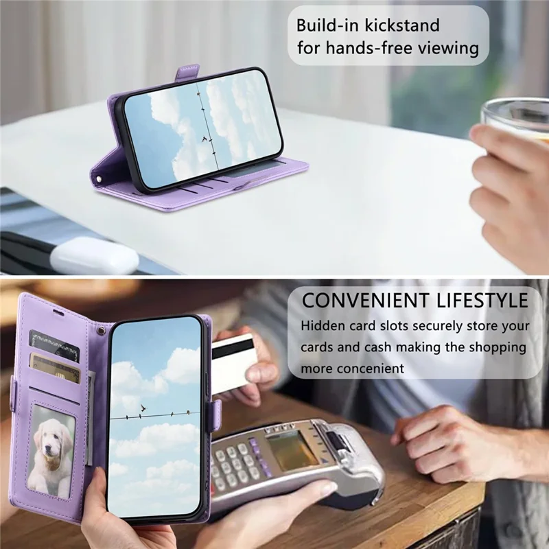 For Samsung Galaxy S24 FE Leather Case Rhombus Texture Wallet Stand Phone Cover with Wrist Strap - Purple