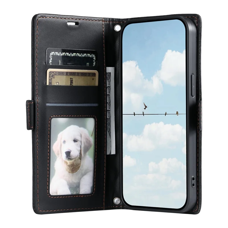 For Samsung Galaxy S25 Edge Leather Case Rhombus Texture Wallet Stand Phone Cover with Wrist Strap - Black