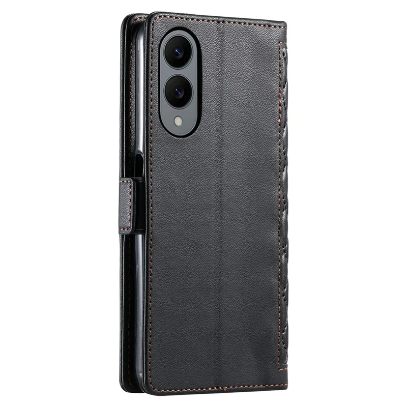 For Samsung Galaxy S25 Edge Leather Case Rhombus Texture Wallet Stand Phone Cover with Wrist Strap - Black