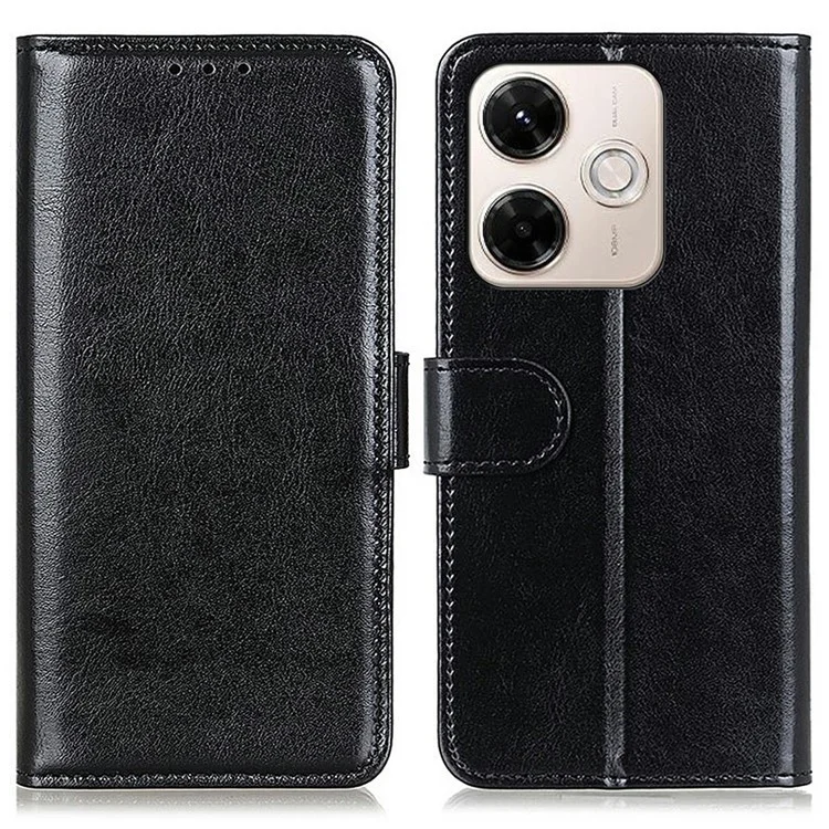 Capa para Xiaomi Redmi 13x 4G Textura de Couro Crazy Horse com Suporte para Telefone - Preto