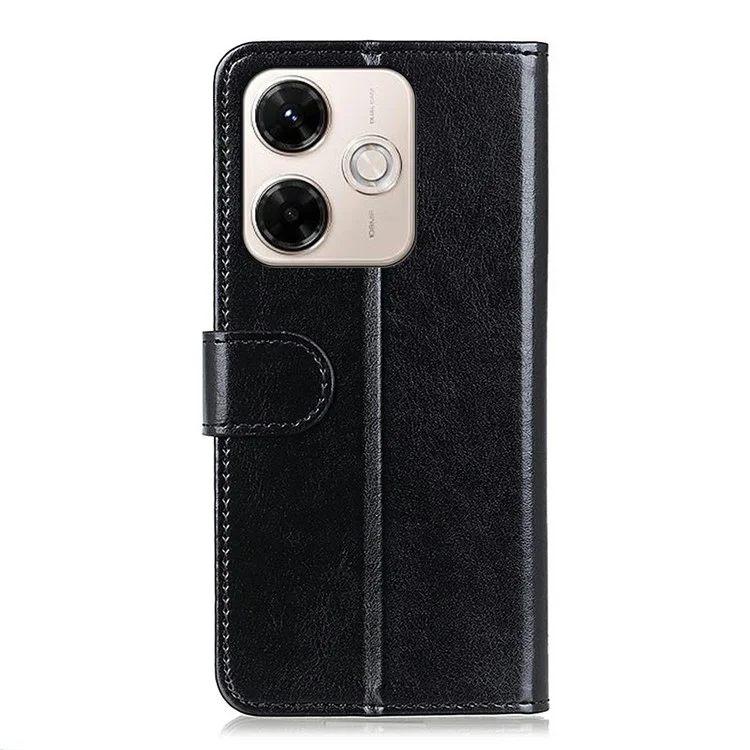 Capa para Xiaomi Redmi 13x 4G Textura de Couro Crazy Horse com Suporte para Telefone - Preto