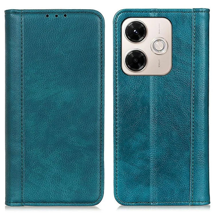 For Xiaomi Redmi 13x 4G Stand Case Split Leather Litchi Texture Wallet Phone Cover - Green